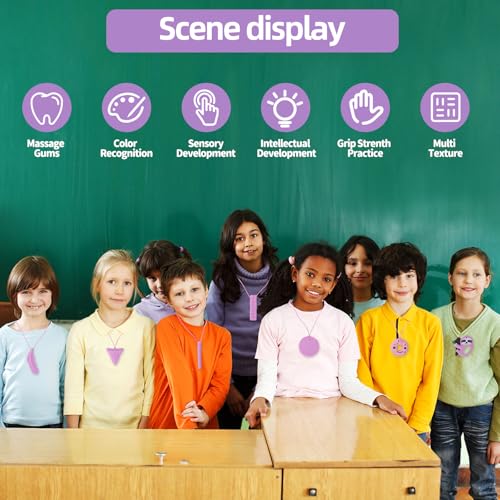 Collares Masticables para Niños Sensibles, 8 Piezas de Collar de Silicón para Niños con Autismo, TDAH, SPD, Juguetes Sensoriales para Masticar (Color - imagen 7