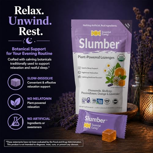 Lozenges Slumber Blend a Base de Plantas | Problemas de Sueño, Tranquilidad, Relajación | Manzanilla Orgánica, Escutelaria, Flor de Pasión, Naranja, - imagen 3