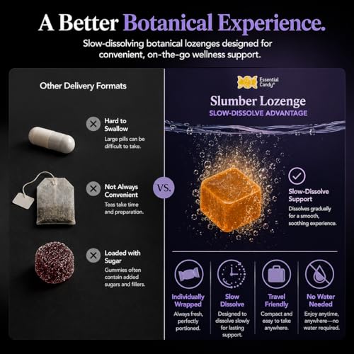 Lozenges Slumber Blend a Base de Plantas | Problemas de Sueño, Tranquilidad, Relajación | Manzanilla Orgánica, Escutelaria, Flor de Pasión, Naranja, - imagen 4