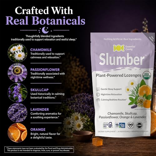 Lozenges Slumber Blend a Base de Plantas | Problemas de Sueño, Tranquilidad, Relajación | Manzanilla Orgánica, Escutelaria, Flor de Pasión, Naranja, - imagen 5