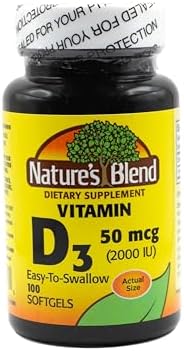 Vitaminas D3 de Nature's Blend 50 MCG (2000 IU) Fáciles de Tragar, 100 CÁPSULAS BLANDAS - imagen 1