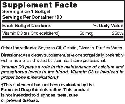 Vitaminas D3 de Nature's Blend 50 MCG (2000 IU) Fáciles de Tragar, 100 CÁPSULAS BLANDAS - imagen 3