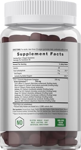 Suplemento de Melena de León Horbaach | 60 Gominolas | Complejo de Hongos 10 en 1 | Con Cola de Pavo, Reishi, Cordyceps, Chaga, Maitake y Shiitake | - imagen 2