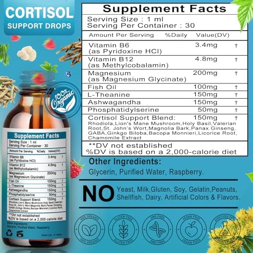Suplemento de Cortisol para Mujeres - Suplemento Líquido 19 en 1 con Ashwagandha, Magnesio, L-teanina y Fosfatidilserina - Alta Absorción, Equilibrio - imagen 6