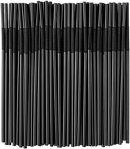 300 Piezas de Popotes de Plástico Flexibles Negros, Popotes Desechables Sin BPA, 10.2 de Largo y 0.23'' de Diámetro - imagen 1