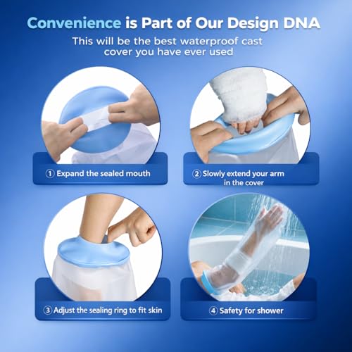 Cubiertas Impermeables para Yeso UpGoing sin Anillo para Ducha - Protector de Silicona Reutilizable para Brazo, Mano, Muñeca y Codo, Mantiene Heridas - imagen 7