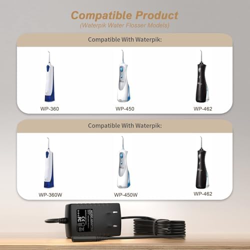 Cargador de Repuesto para Waterpik Compatible con WP360, WP360W, WP462, WP462W, WP450, WP450W - Adaptador de Dos Patas - imagen 2