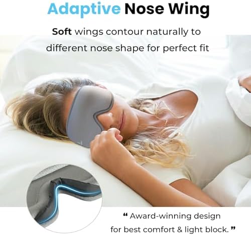 Mascarilla de Sueño 3D Cesperi para Mujeres y Hombres, 100% Opaca, Sin Presión, Con Correa Ajustable para Dormir de Lado, Viajes en Avión, Gris - imagen 4
