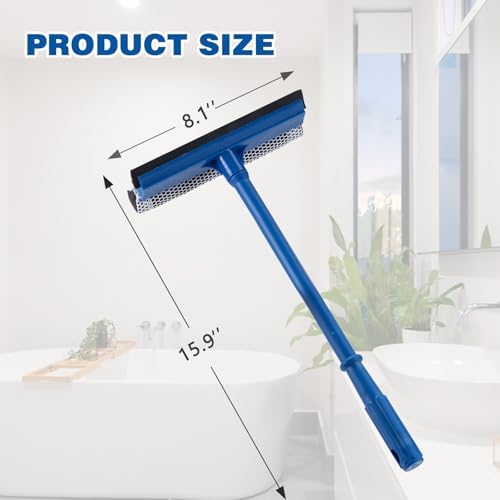 Limpiaparabrisas de 15.9 para Auto, Limpiador de Ventanas 2 en 1 con Mango de Acero Inoxidable Largo, Esponja para Gasolineras, Vidrio, Ducha (Palo - imagen 4