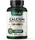 Suplemento de Calcio para Mujeres Built By Nature – 1200mg de Calcio con Vitamina D3 – Soporte para Huesos e Inmunidad – 120 Tabletas Fáciles de - imagen 1
