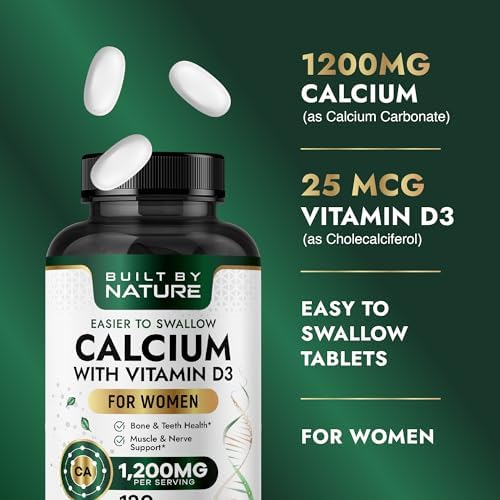 Suplemento de Calcio para Mujeres Built By Nature – 1200mg de Calcio con Vitamina D3 – Soporte para Huesos e Inmunidad – 120 Tabletas Fáciles de - imagen 3