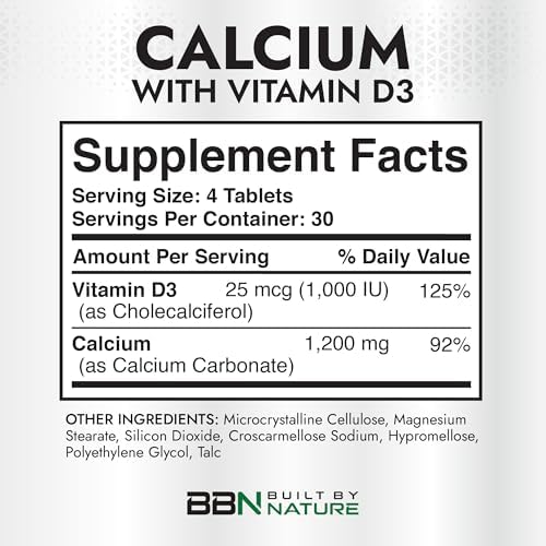 Suplemento de Calcio para Mujeres Built By Nature – 1200mg de Calcio con Vitamina D3 – Soporte para Huesos e Inmunidad – 120 Tabletas Fáciles de - imagen 4