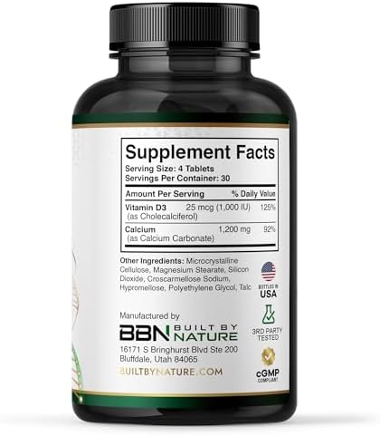 Suplemento de Calcio para Mujeres Built By Nature – 1200mg de Calcio con Vitamina D3 – Soporte para Huesos e Inmunidad – 120 Tabletas Fáciles de - imagen 5