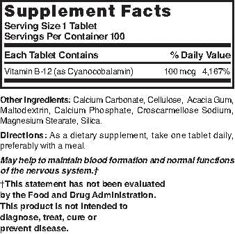 NAT B Vitamina B-12 TB 100MCG 100 Tabletas - imagen 3