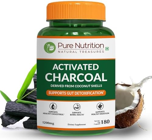 Carbón Activado Pure Nutrition 600mg - Derivado de Cáscara de Coco | 180 Cápsulas Veganas | Apoya la Digestión y el Bienestar General* | Sin OGM. - imagen 1