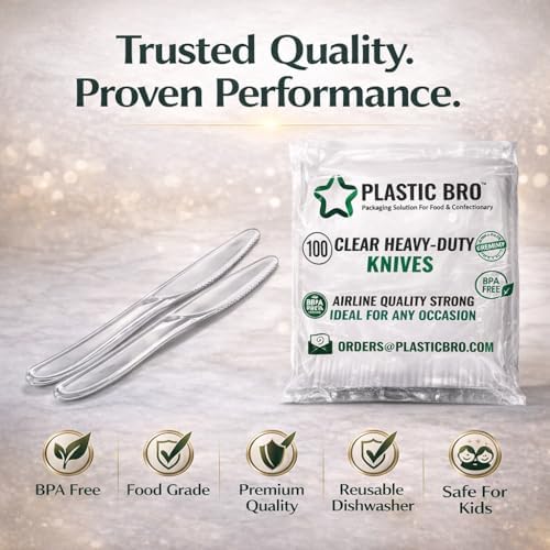 Cuchillos de Plástico Resistente Grande – 100 Piezas, Transparentes, Resistentes al Calor, Reutilizables y Duraderos para Fiestas, Catering y Eventos - imagen 7