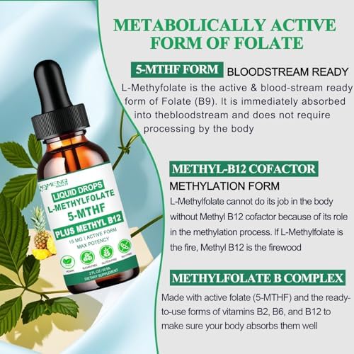 Suplemento Líquido de Metilfolato, L Metilfolato 15mg con Metil B12, B6 y B2, Multivitamínico Activo para Ánimo, Mente, Energía y Salud Nerviosa* - imagen 6