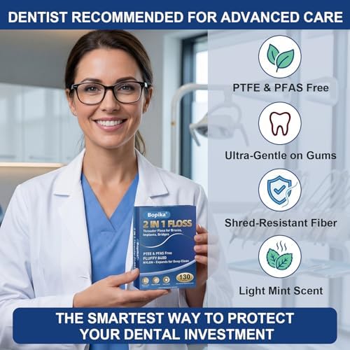 Bopika Hilo Dental 2 en 1 con Threader para Frenos, Puentes y Espacios Amplios, Sabor Menta Suave, 130 Secciones (2 Paquetes de 65) - imagen 7