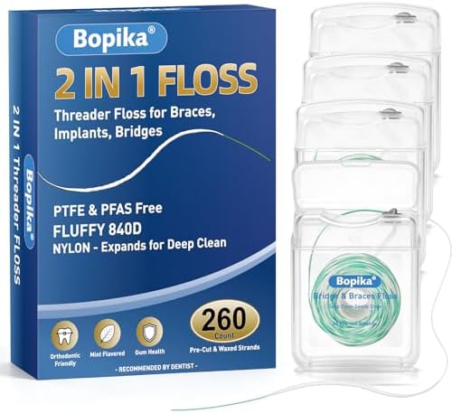 Bopika Hilo Dental 2 en 1 con Threader para Frenos, Puentes y Espacios Amplios, Sabor Menta Suave, 130 Secciones (2 Paquetes de 65) - imagen 8
