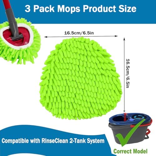 Repuestos para Mopas Compatibles con Ocedar RinseClean 2 Tanques, Paquete de 3, Microfibra Chenille para Limpieza en Seco y Húmedo, Lavables a Máquina - imagen 2