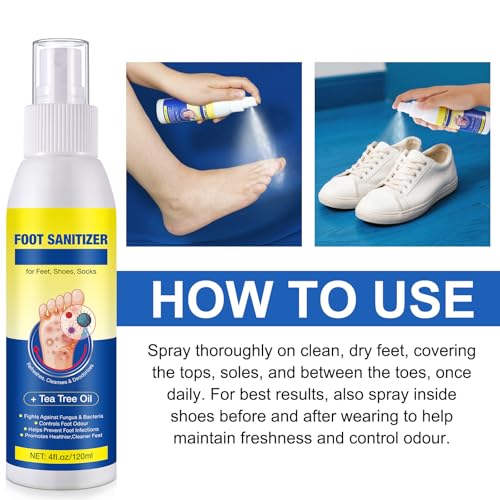 Spray de Aceite de Árbol de Té para Pies, Spray Transparente que Mantiene Pies y Zapatos Frescos (120ml/4.06 oz) - imagen 8