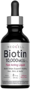 Gotas Líquidas de Biotina NeoCell 10000mcg | 2 fl oz | Suplemento de Acción Rápida | Sabor a Baya | Para Cabello, Piel y Uñas - imagen 1