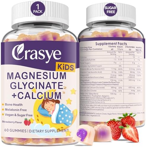 Gomitas de Magnesio Glicinato + Calcio Sin Azúcar para Niños, Suplemento para Dormir y Relajarse, Salud Cerebral y Ósea - imagen 1