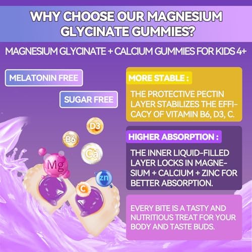 Gomitas de Magnesio Glicinato + Calcio Sin Azúcar para Niños, Suplemento para Dormir y Relajarse, Salud Cerebral y Ósea - imagen 5
