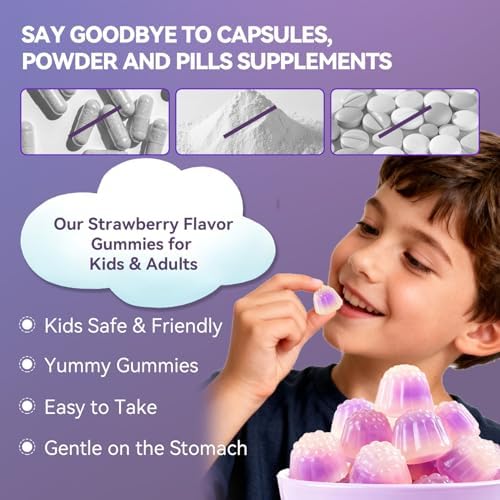 Gomitas de Magnesio Glicinato + Calcio Sin Azúcar para Niños, Suplemento para Dormir y Relajarse, Salud Cerebral y Ósea - imagen 6