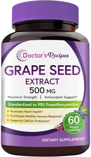 Extracto de Semilla de Uva Doctor's Recipes, 500 mg, Estándar 95% Proantocianidinas, No GMO, Antioxidante, Salud del Corazón, Inmunidad y Piel, 60 - imagen 1