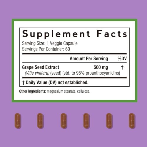 Extracto de Semilla de Uva Doctor's Recipes, 500 mg, Estándar 95% Proantocianidinas, No GMO, Antioxidante, Salud del Corazón, Inmunidad y Piel, 60 - imagen 2