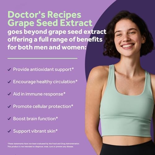 Extracto de Semilla de Uva Doctor's Recipes, 500 mg, Estándar 95% Proantocianidinas, No GMO, Antioxidante, Salud del Corazón, Inmunidad y Piel, 60 - imagen 3