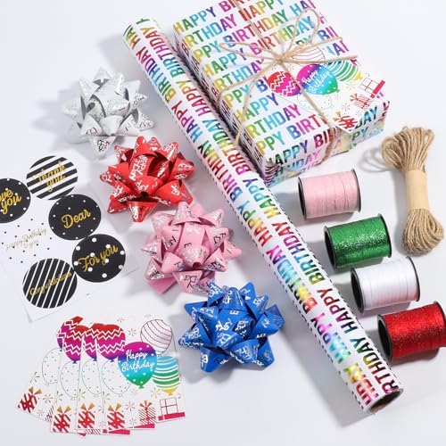 Set de Papel de Regalo TIADYBOW para Cumpleaños 17 con Listón Rizado, Lazos, Etiquetas, Reutilizable, 16.5 pies para Baby Shower y Regalos Hechos a - imagen 1
