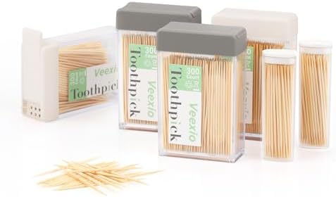 Soporte Resistente para Palillos de Dientes Veexio con 1300 Palillos de Bambú Natural para Limpieza Dental, Cocina, Viajes y Actividades al Aire - imagen 1