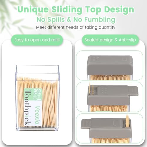 Soporte Resistente para Palillos de Dientes Veexio con 1300 Palillos de Bambú Natural para Limpieza Dental, Cocina, Viajes y Actividades al Aire - imagen 3