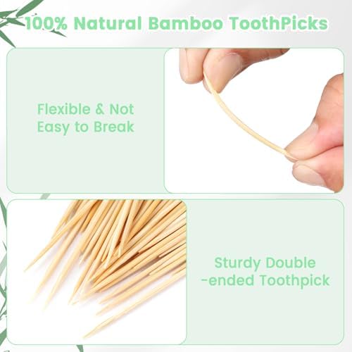 Soporte Resistente para Palillos de Dientes Veexio con 1300 Palillos de Bambú Natural para Limpieza Dental, Cocina, Viajes y Actividades al Aire - imagen 4