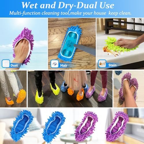 HDongany 2 Pares (4 Piezas) de Pantuflas Mop, Mopas de Microfibra Reutilizables para Limpiar Pisos en Baño, Oficina, Cocina y Pulido del Hogar - imagen 5