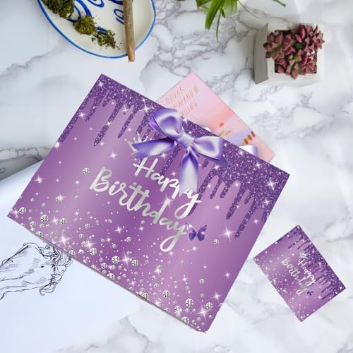 Set de Bolsas de Regalo SolarGlory Moradas con Tarjeta de Felicitación y Papel de Seda Lavanda para Cumpleaños de Mujeres, Novias e Hijas, - imagen 2