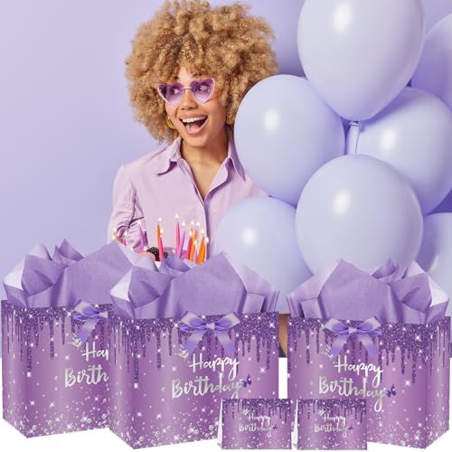 Set de Bolsas de Regalo SolarGlory Moradas con Tarjeta de Felicitación y Papel de Seda Lavanda para Cumpleaños de Mujeres, Novias e Hijas, - imagen 5