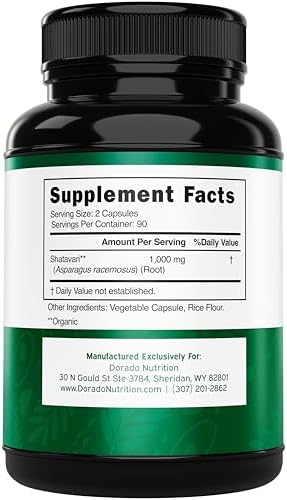 Cápsulas de Shatavari Orgánico - 1,000mg de Polvo Orgánico por Porción (180 Cápsulas, Suministro para 90 Días) para Balance Hormonal y Producción de - imagen 2
