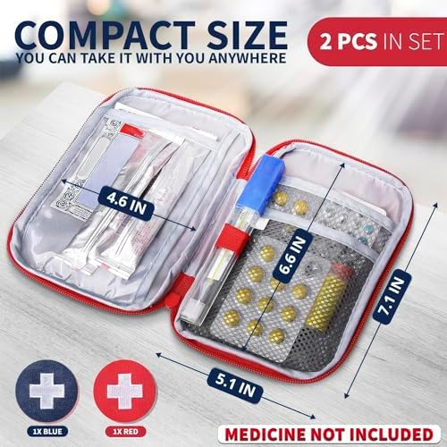 Juego de 2 Bolsas de ros Auxilios Vacías - Bolsa Médica Pequeña Portátil de 7.1x5.1 con Múltiples Compartimentos y Cierre de Cremallera - Regalo para - imagen 2