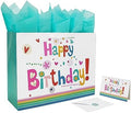 Set de Bolsas de Regalo Qirrmiy de 16.5” Extra Grande con Tarjeta de Felicitación y Papel de Seda Verde ('Feliz Cumpleaños') para Fiestas de - imagen 1