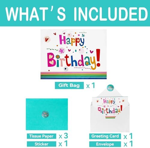 Set de Bolsas de Regalo Qirrmiy de 16.5” Extra Grande con Tarjeta de Felicitación y Papel de Seda Verde ('Feliz Cumpleaños') para Fiestas de - imagen 3