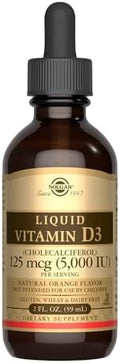 Solgar Vitamina D3 Líquida 125 mcg (5,000 UI) - 2 fl oz - Sabor Natural a Naranja - Ayuda a Mantener Huesos y Dientes Saludables - Apoyo al Sistema - imagen 1