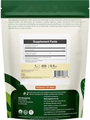 Mejor Naturales Polvo de Hinojo Orgánico Certificado USDA, 227 Gramos, Libre de Gluten, Libre de OGM, Vegano - imagen 2