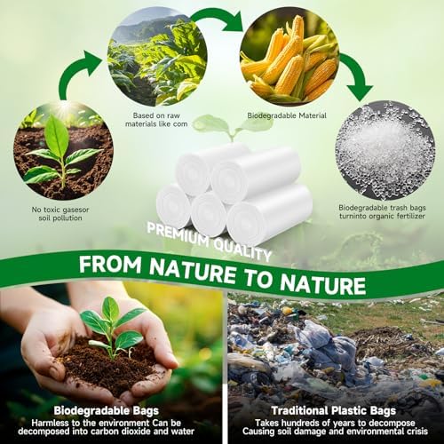Bolsas de Basura Biodegradables de 2 Galones Blancas - Mini Bolsas para Baño, Cocina, Oficina y Auto, 105 Piezas, 7.5L, Compostables y Resistentes - imagen 2