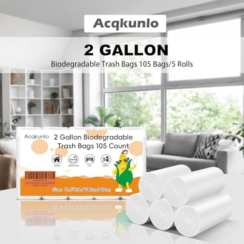 Bolsas de Basura Biodegradables de 2 Galones Blancas - Mini Bolsas para Baño, Cocina, Oficina y Auto, 105 Piezas, 7.5L, Compostables y Resistentes - imagen 6