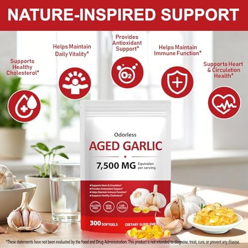 Extracto de Ajo Aged Sin Olor YIEEGCM, 300 Softgels – Suplemento de Ajo para la Salud del Corazón, Inmunidad y Antioxidantes – No GMO, Sin Gluten, - imagen 4