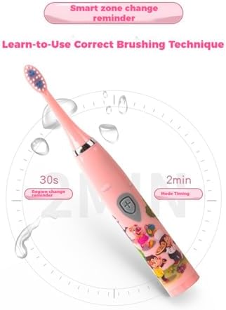 Cepillo de Dientes Sonic para Niños YooHoopo a Batería con 3 Cabezales, 1 Batería AA - Cerdas Suaves, Impermeable IPX, Temporizador de 2 Minutos, - imagen 3