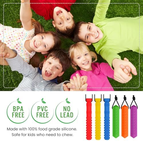 Collares Masticables Sensoriales para Niños Autistas, 6 Paquetes de Juguetes de Silicón Grado Alimenticio para Autismo, TDAH, Ansiedad y Necesidades - imagen 4